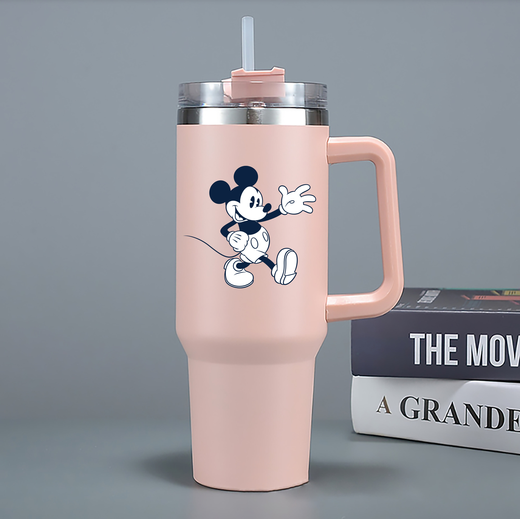 （画像用） ミッキーマウス Mickey Mouse 1200mL車用タンブラー - クリスタルステッカー（プラスチックストロー付き）